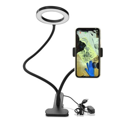 Buy Clip On LED Selfie Ring Light With Cell Phone Holder Black 17x8x15cm in Egypt