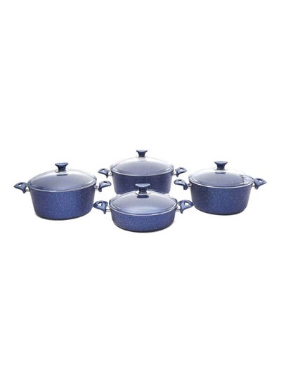 اشتري طقم أواني طهي جرانيت من 8 قطع أزرق/شفاف Deep Pots 26 , 28 , 30 /Flat Pot 26سم في الامارات