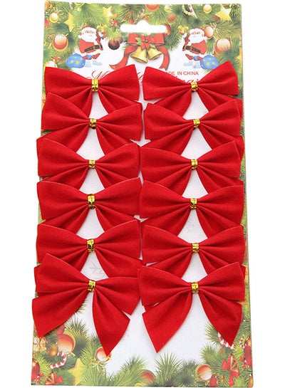 Buy 12-Piece  Glitter Bow Tie Christmas Tree Party Decorations Red 20.00 x 1.00 x 10.00cm in UAE