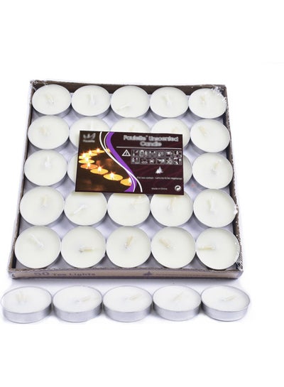 Buy 50 Pack Of  2-Hour Burn Duration Smokeless Tealights Candle Set White 18.00*2.50*18.00cm in UAE