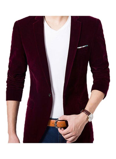 Buy Lapel Collar Button Jacket Wine Red in Saudi Arabia