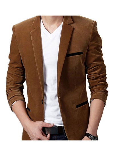 Buy Lapel Collar Button Jacket Tan in UAE