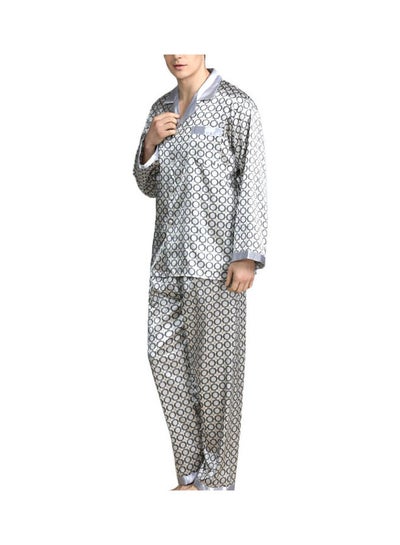 Buy 2-Piece Printed Silk Pyjama Set Silver Circle in Saudi Arabia