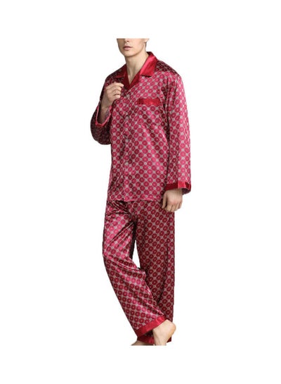 اشتري 2-Piece Printed Silk Pyjama Set Deep Red في السعودية