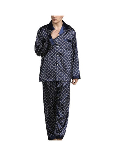 Buy 2-Piece Printed Silk Pyjama Set Deep Blue in Saudi Arabia