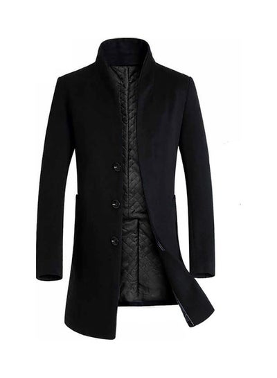 Buy Woolen Trench Coat Black in UAE