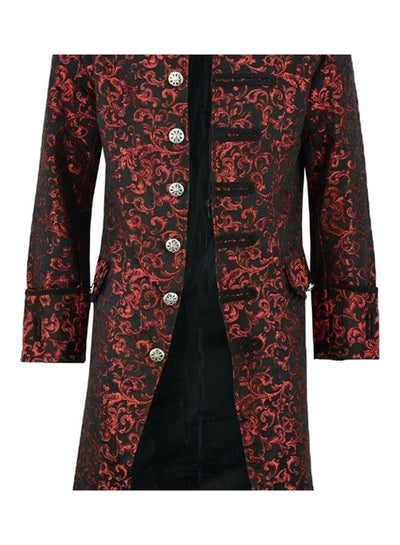 Buy Halloween Victorian Men Jacquard Weave Stand Collar Long Sleeve Coat Outwear Red in UAE