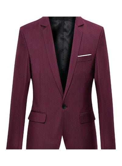 Buy Fashion Men Solid Colour Long Sleeve Lapel Slim Fit Blazer Suit Coat Outwear Wine Red in Saudi Arabia