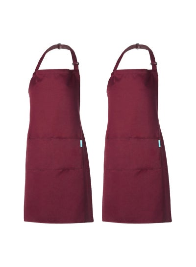 Buy 2-Piece Kitchen BBQ Apron With Adjustable Neck Belt Red 27*2*22cm in Egypt