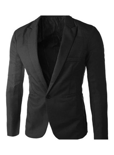 Buy Men Solid Colour Long Sleeve Lapel One Button Pocket Blazer Slim Fit Suit Coat Black in UAE