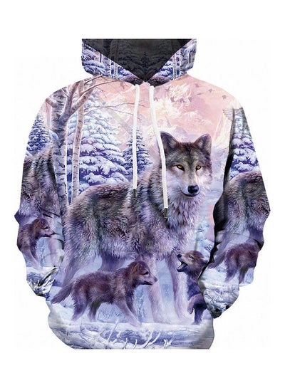 Buy Men 3d Wolf Print Long Sleeve Drawstring Hooded Sweatshirt Pullover Hoodie Multicolour in UAE