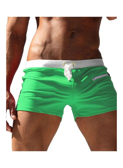 Buy Men Solid Colour Swimming Trunks Drawstring Pocket Slim Fit Beach Shorts Swimwear Green in Saudi Arabia