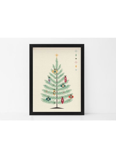 Buy Christmas Tree Themed Wall Art Poster With Frame Green/Beige/Red 30x40cm in UAE