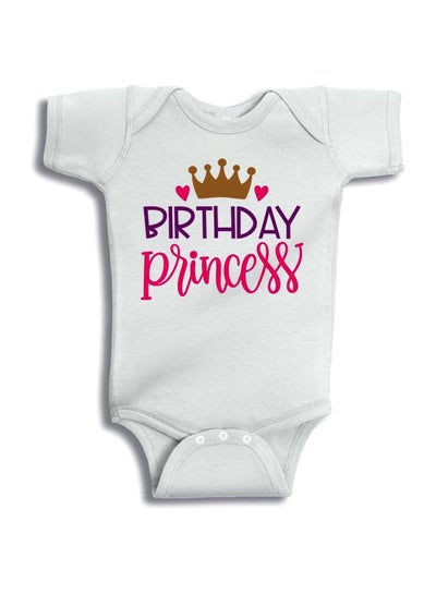 Buy Birthday Princess Printed Onesie White/Pink/Purple in Saudi Arabia