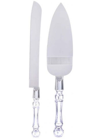 Buy 2-Piece Cake And Server  Knife Set With Crystal Handle Silver 17.2cm in Egypt