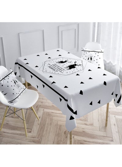 Buy Modern Home Print  Cotton Linen  Tablecloth White 140x180cm in UAE