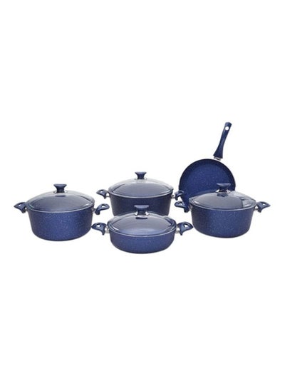 Buy 9-Piece  Granite Coated Cookware Set Blue/Clear Deep Pots 26, Deep Pots 28, Deep Pots 30, Flat Pot 26, Frypan 26cm in UAE