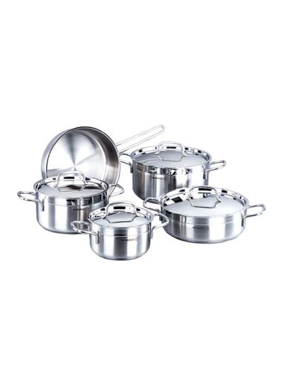 Buy 9-Piece Alfa Stainless Steel Cookware Set 24x8 cm Silver in UAE