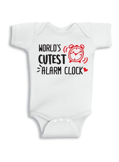 Buy Cutest Alarm Clock Printed Onesie White/Black/Red in Saudi Arabia