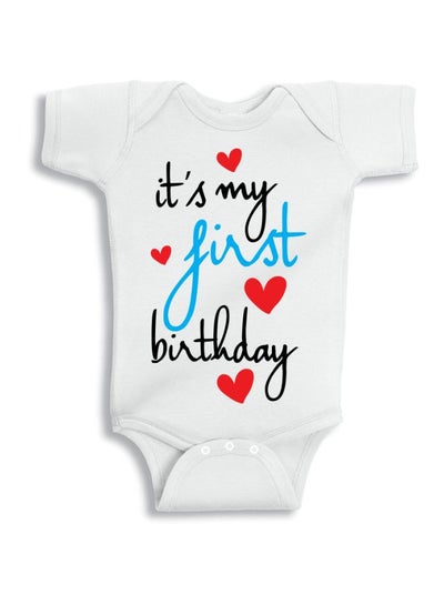 Buy It's My First Birthday Printed Onesie White/Black/Red in UAE