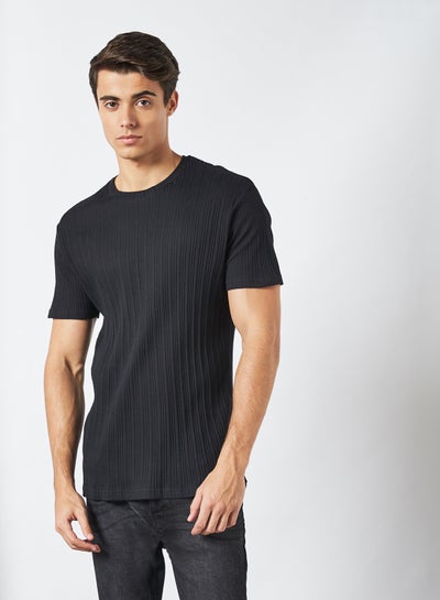 Buy Solid Ribbed T-Shirt Black in Saudi Arabia