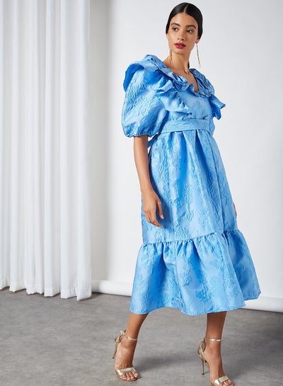 Buy Cocktail Jacquard Midi Dress Blue in UAE
