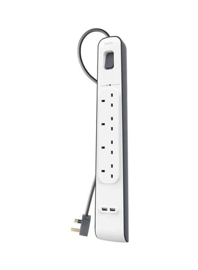 Buy Belkin 4 Way/4 Plug Surge Protection Strip With 2 Meters Cord Length - Heavy Duty Electrical Extension Socket With 2 X 2.4 A Shared Usb Ports Black/White in UAE