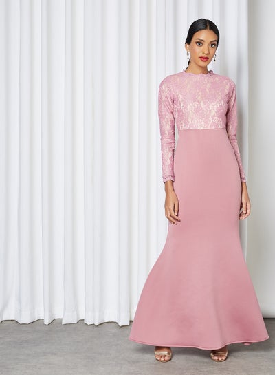 Buy Lace Bodice Dress Pink in Saudi Arabia