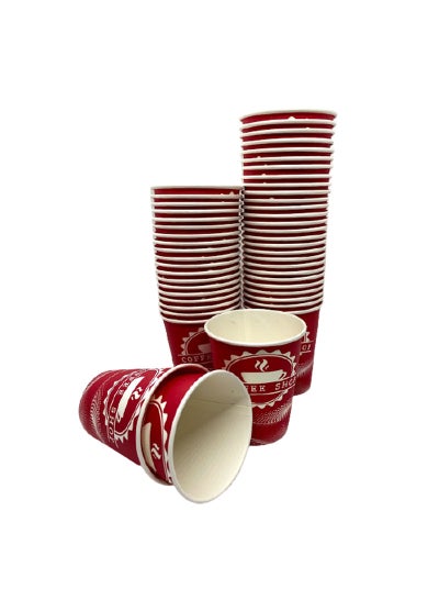 Buy 50-Piece Printed Disposable Paper Tea And Coffee Cups Set red in Egypt