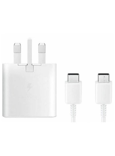 Buy 3-Pin Super Fast Charging 25W Power Adapter Charger With Type-C Cable White in Egypt