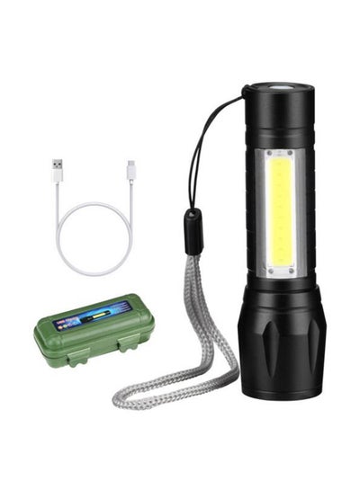 Buy Mini 3 Mode XPE COB Rechargeable LED Flashlight Torch With Box Black 10.1cm in Egypt