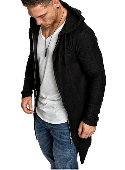 Buy Slim Fit Zippered Hooded Jacket Black in UAE