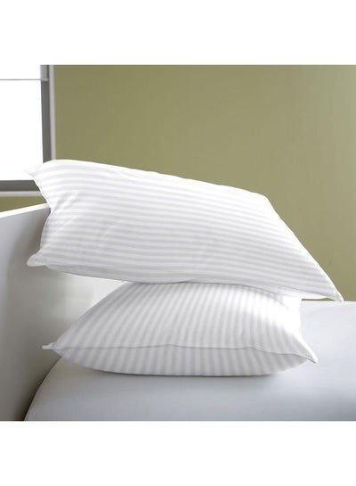 Buy 2-Piece Stripes Designed Bed Pillow Microfibre Microfiber White 50x75cm in UAE