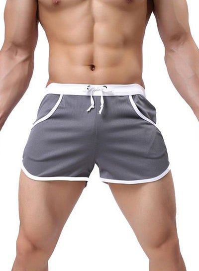 Buy Low -Rise Sports Gym Shorts Grey/White in Saudi Arabia