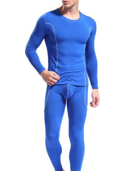 Buy Long Sleeves Thermal Slim Fit Underwear Top And Pants Set Navy Blue in Saudi Arabia