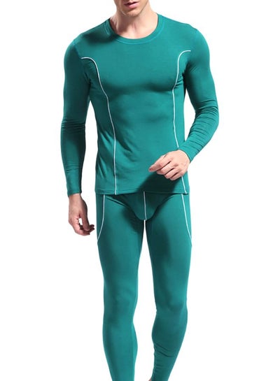 اشتري Long Sleeves Thermal Slim Fit Underwear Top And Pants Set أخضر في السعودية