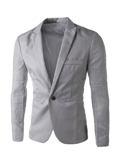 Buy Solid Pattern Casual Blazer Grey in UAE