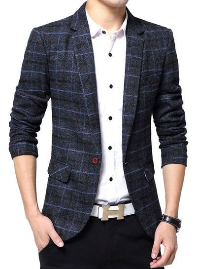 Buy Stripes Pattern Casual Blazer Navy Blue in Saudi Arabia