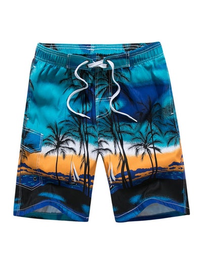 Buy Coconut Tree Printed Swim Shorts Blue/Yellow/Black in Saudi Arabia