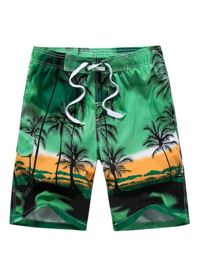 Buy Coconut Tree Printed Swim Shorts Green/Yellow/Black in Saudi Arabia