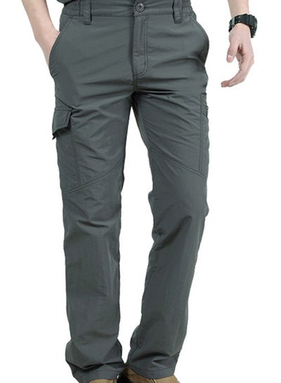 Buy Multi Pocket Detail Solid Tactical Pants Grey in Saudi Arabia