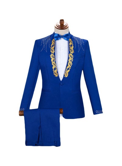 Buy 2-Piece Embroidered Blazer Pant Set Blue in Saudi Arabia