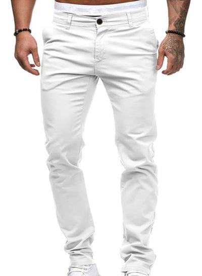 Buy Solid Straight Pants White in Saudi Arabia