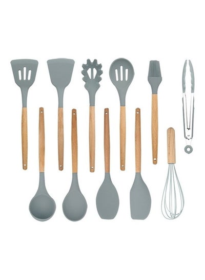 Buy 11 In 1 Silicone Wood Handle Cooking Cutlery Sets Multicolour 40x40x30cm in UAE