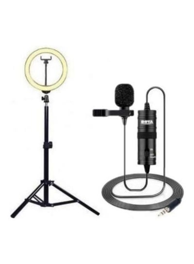 Buy 3-Piece Ring Light With Tripod And Boya Microphone Set Black in Egypt