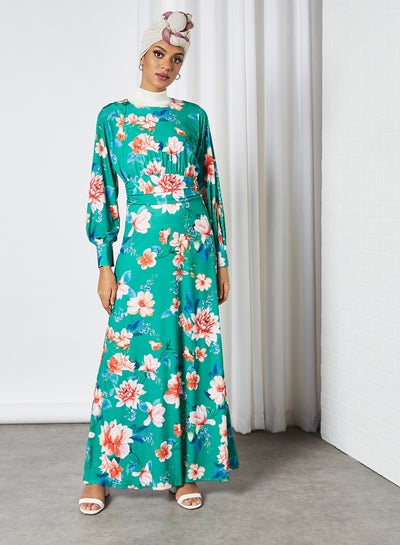 Buy Floral Maxi Dress Green in Saudi Arabia