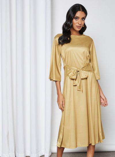 Buy Basic Front Tie Dress Gold in Saudi Arabia