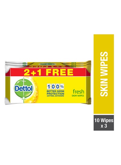 Buy Fresh Anti Bacterial Skin Wipes 10 Piece Pack of 3 white in UAE