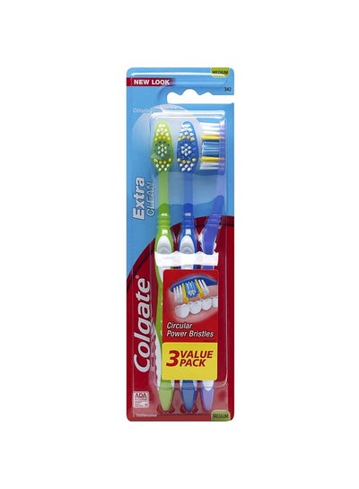 Buy Pack Of 3 Extra Clean Toothbrush Green/Blue M in UAE