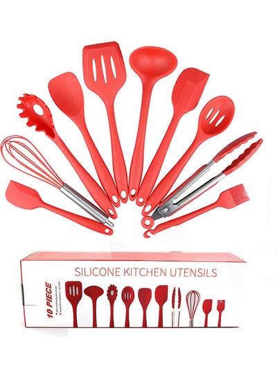 Buy 10-Piece Of Silicone Non-Stick Utensil Kitchenware Set Red 31.5 x 7.5 x 10cm in Egypt